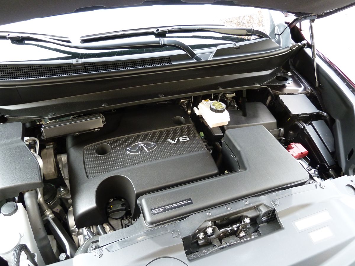 The Infiniti is rated about a dozen less ponies than the GMC, but there's no difference you can feel or identify in terms of power or acceleration. And it wears almost as much plastic as the Acadia