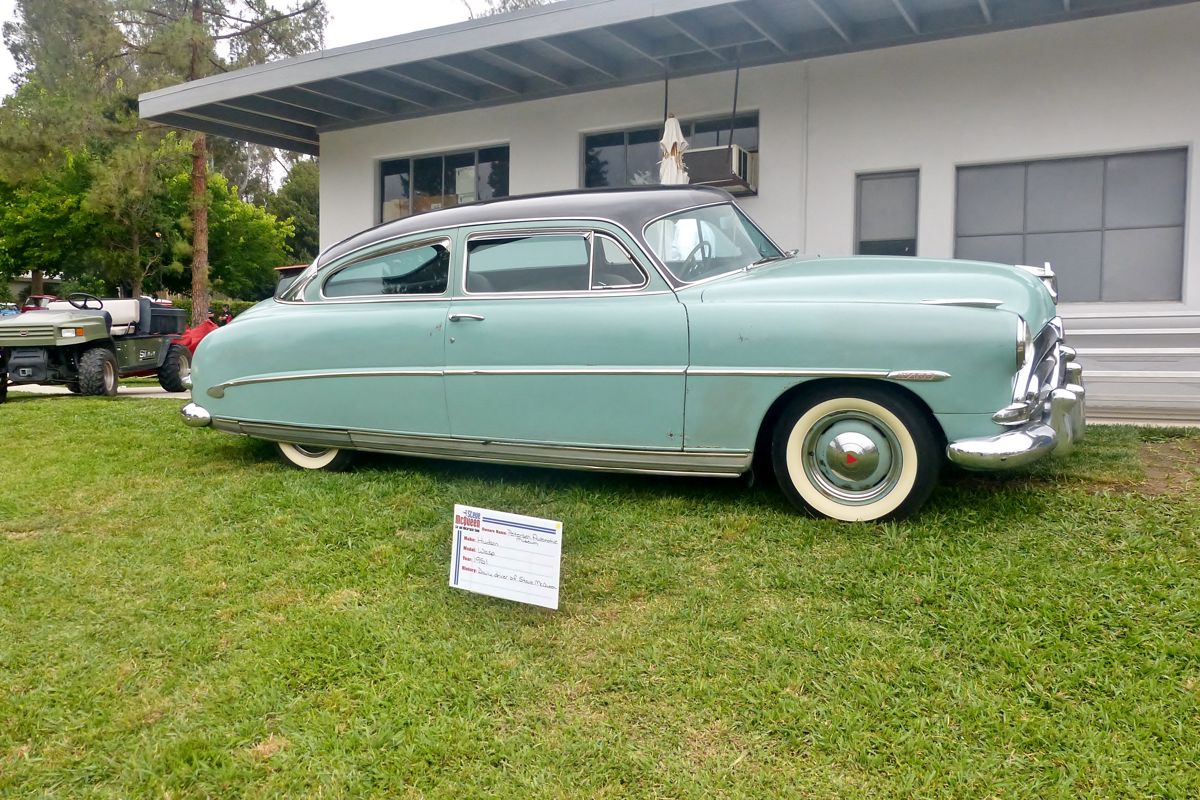 This roundish and most fabulous Hudson Wasp coupe was one of three Hudsons that Steve McQueen owned over time, now in the Petersen Automotive Museum's Los Angeles based collection
