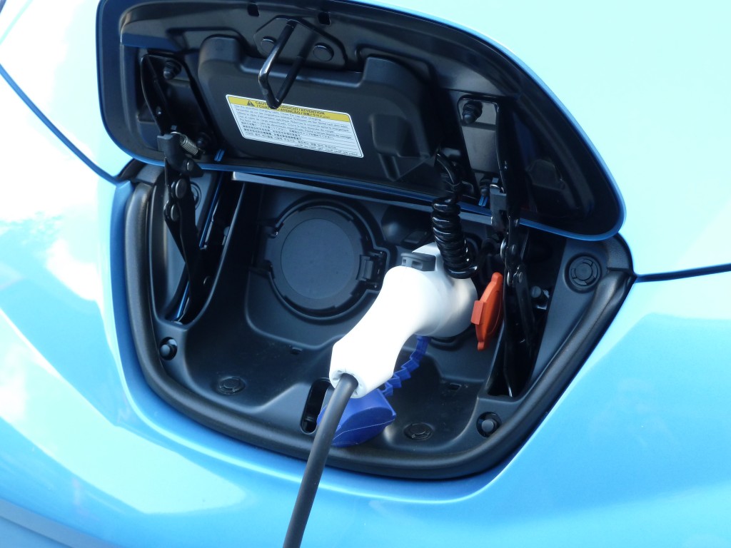 Now you see it (the Leaf's charger plugged into the car's charging point mounted up in the nose)