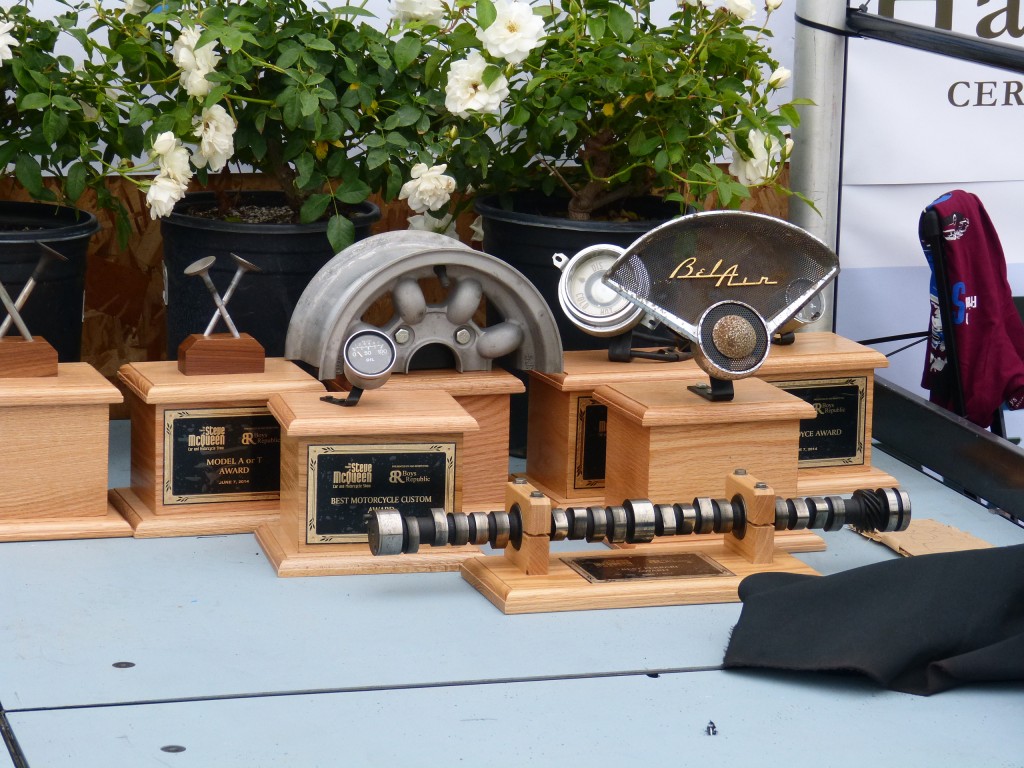 and this show has the coolest trophies EVER; all student made in the Boys Republic wood shop, using their skill and a variety of car and motorcycle parts.  Come win one!