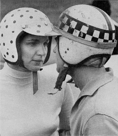 That's Denise on the left in  her trademark polkadotted helmet.  A golden spirit who raced during the golden age.
