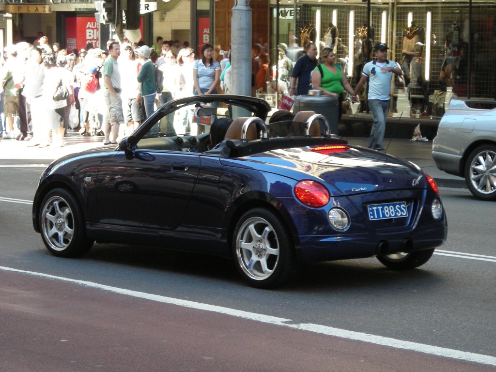 And now for something different; a Daihatsu Copen micro sports car.  Yes in AUS, no in US.