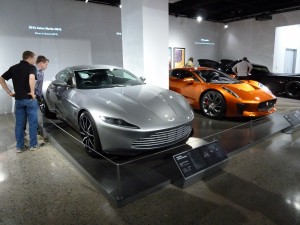 From SPECTRE: James Bond's newest toys, the already sold out Aston Martin DB10 and a stunt car based on Jaguar's recent CX75 exotic concept car.