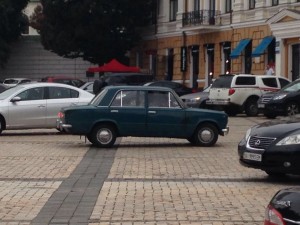 Mo bagged this little Moskovich on the streets of Kiev, the boxy lines still Fiat all the way.